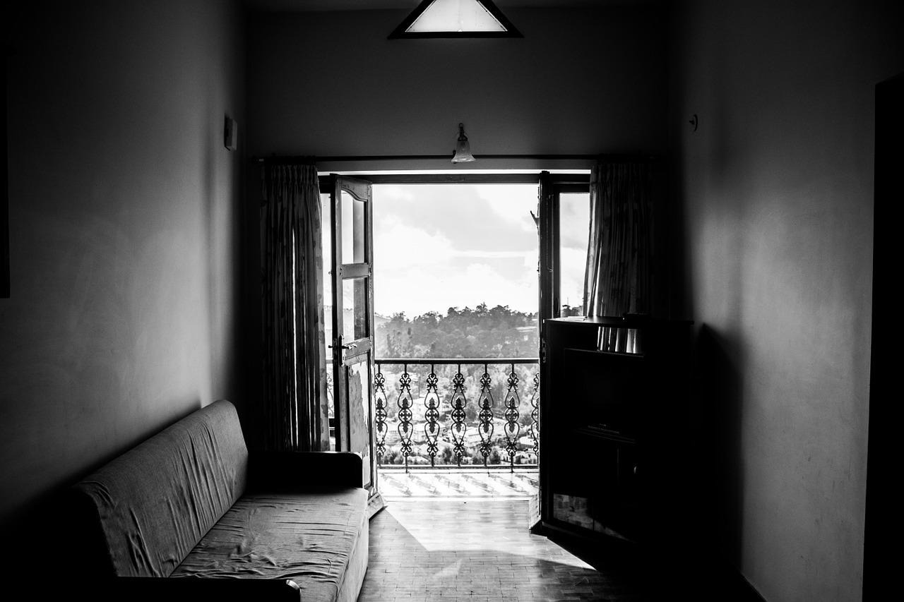 black and white room view