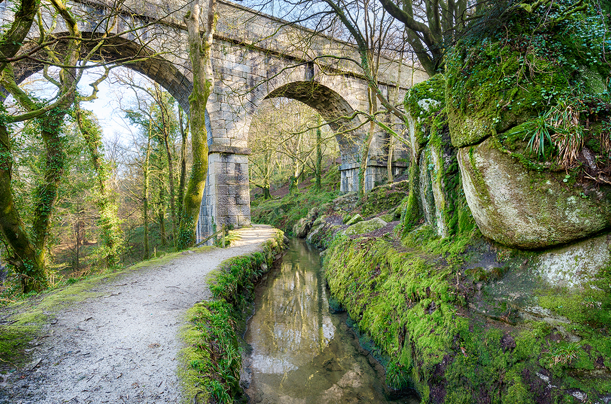 The historic Treffry Viaduct and aqueduct across the Luxulyan valley in Cornwall