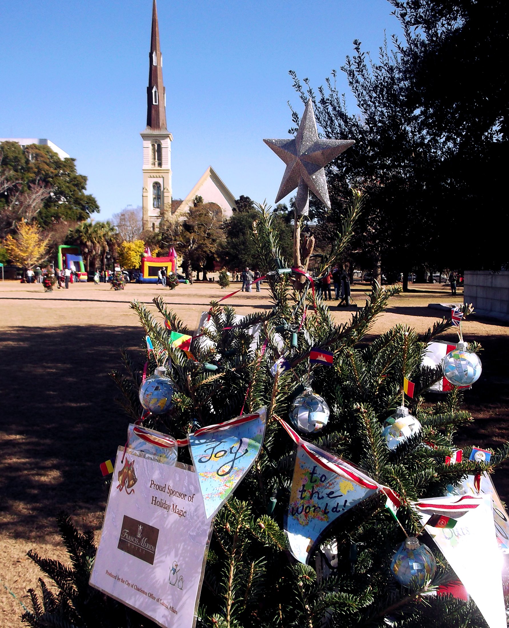 Marion Square in December during the Charleston Christmas Market.