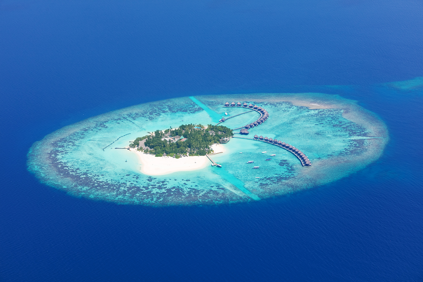 Aerial view on Maldives island, Raa atoll