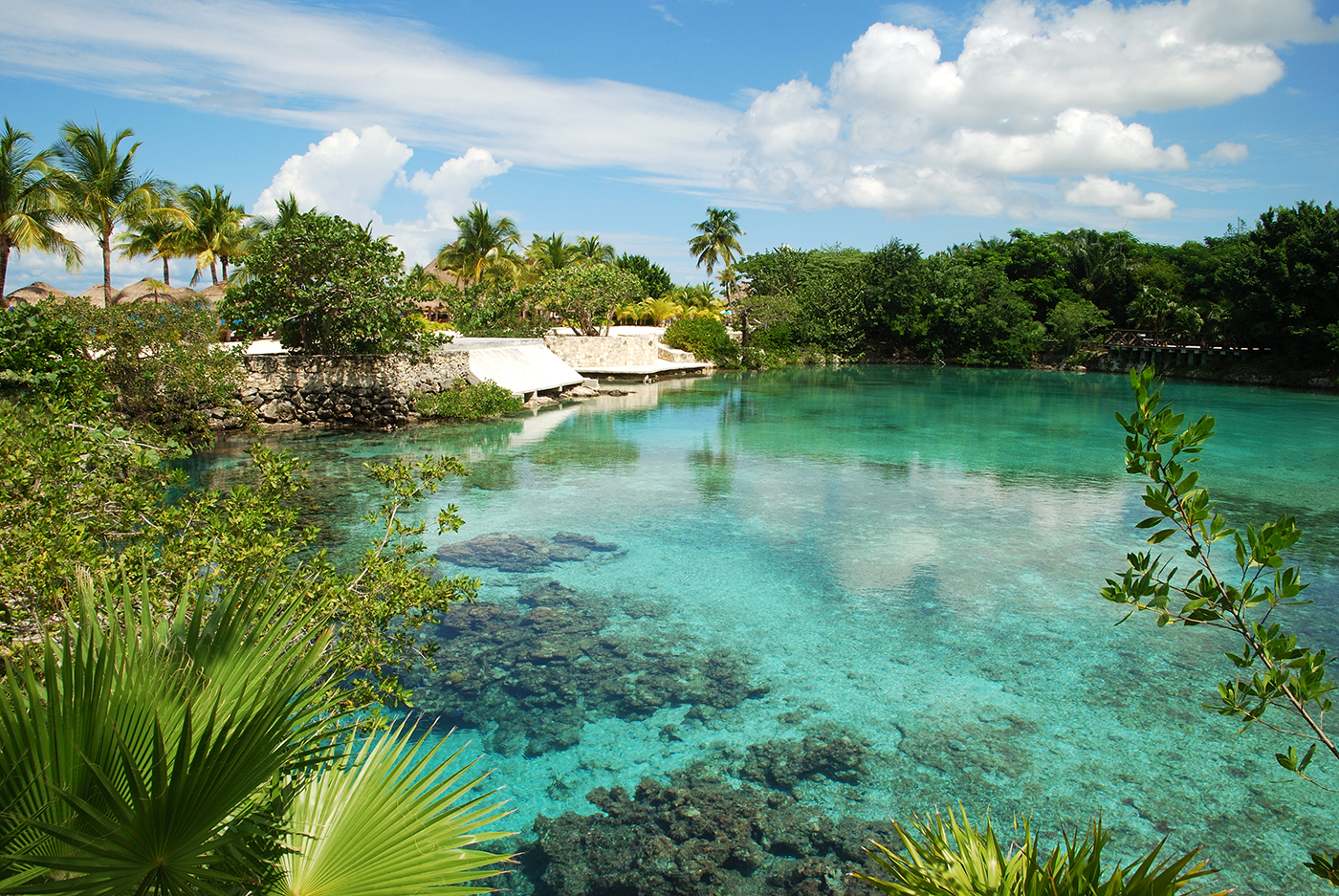 The lagoon of fresh water just next to Caribbean Sea in ecological park on Cozumel