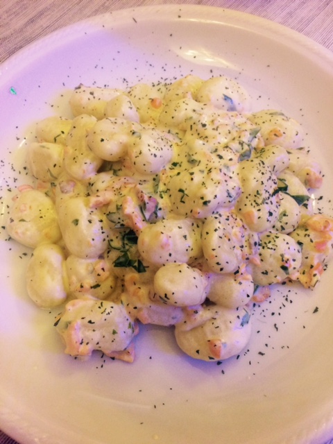 Gnocchi in sauce with salmon